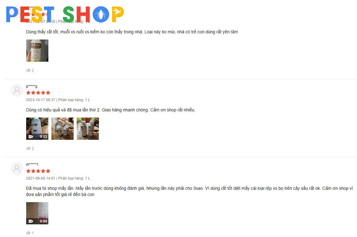 Hình ảnh khách hàng đánh giá Permethrin 50EC sử dụng tốt trên Shopee của Pest Shop