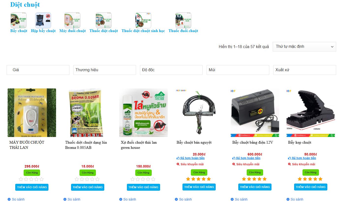 Các sản phẩm giúp diệt chuột đang được bán tai Pest Shop