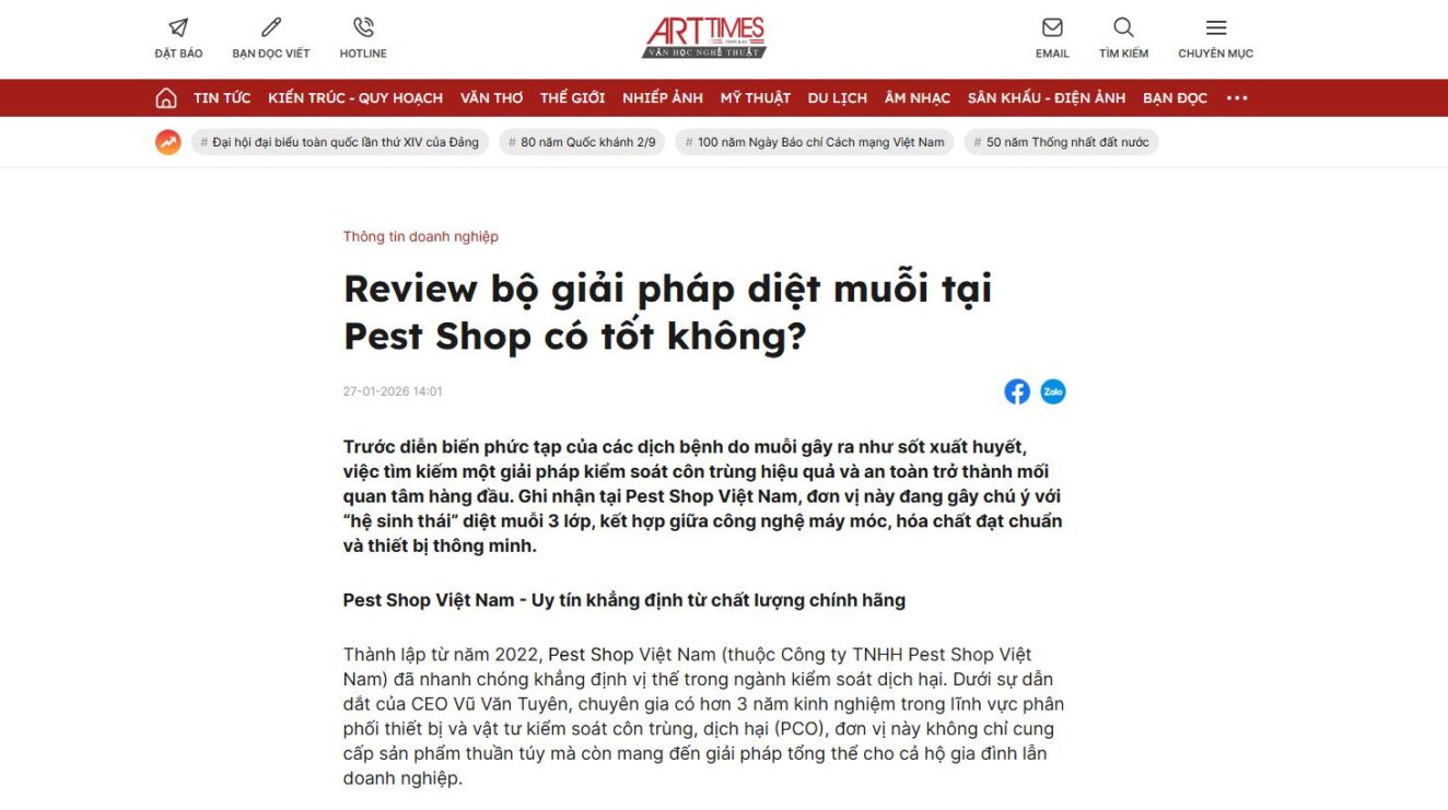 Pest Shop được Thời báo văn học nghệ thuật đánh giá về bộ giải pháp diệt muỗi