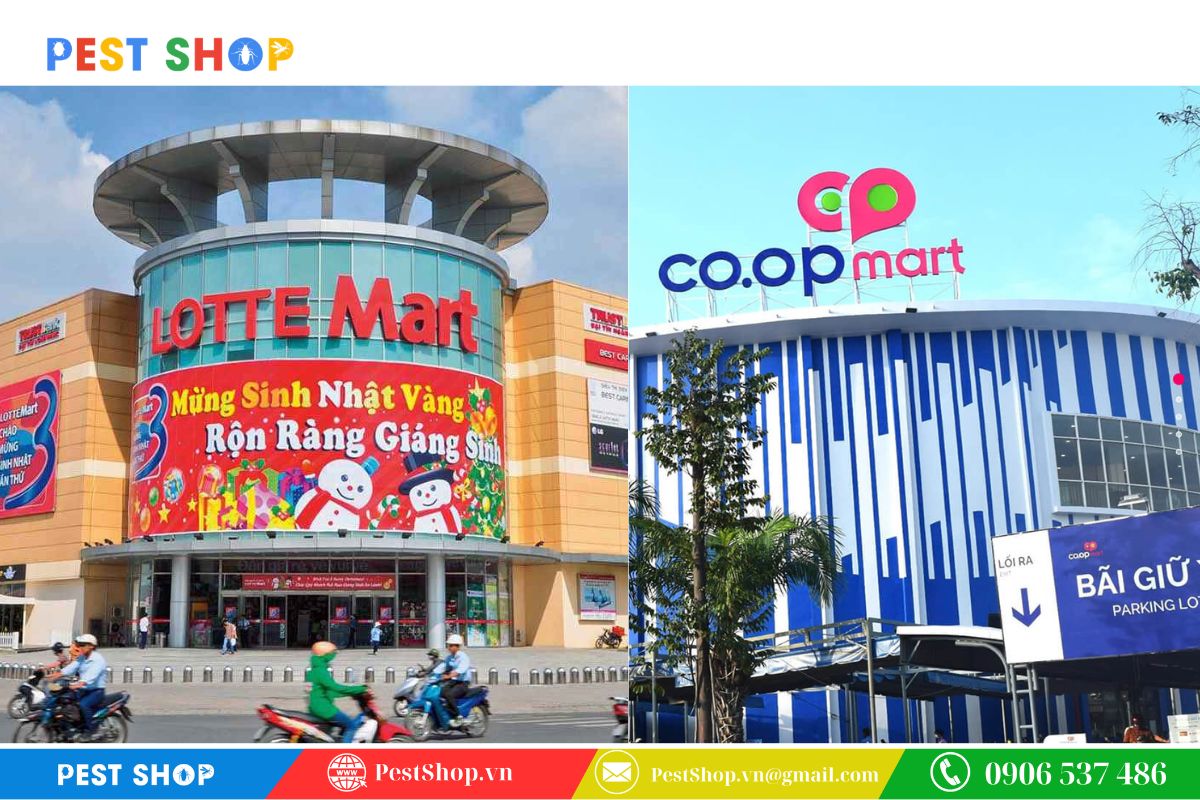 Các siêu thị lớn như Go, Lotte Mart và Co.op Mart