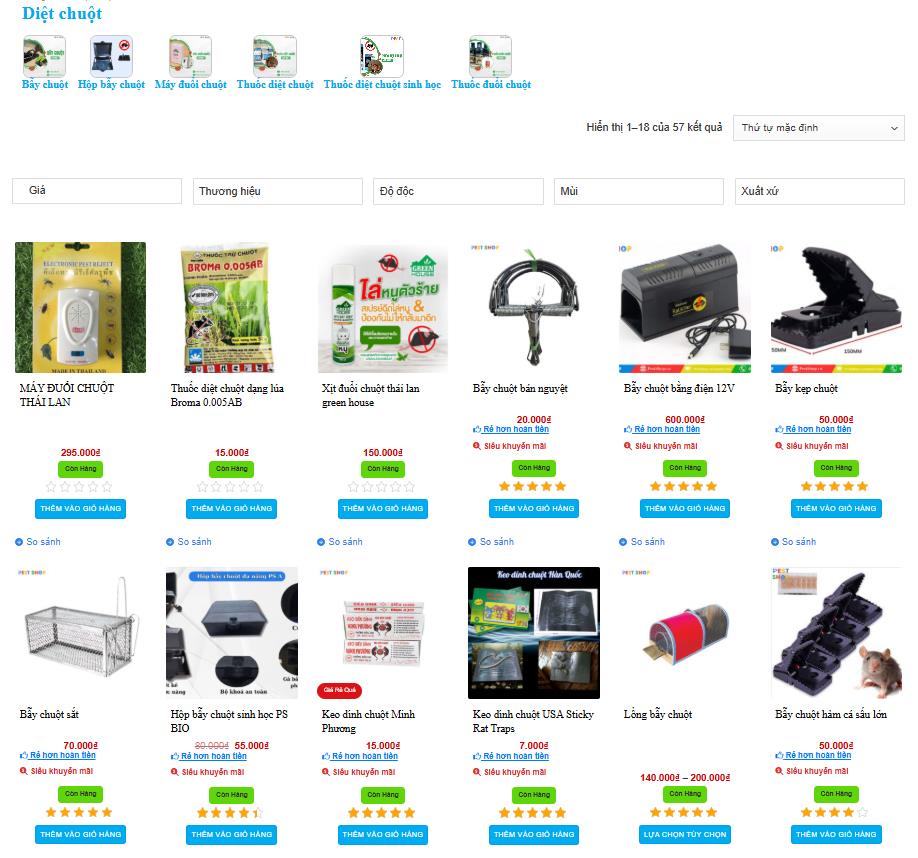 Các sản phẩm hỗ trợ diệt chuột đang được bán tai Pest Shop